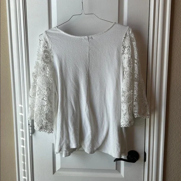 Very J Soft White Knit Top lace sleeves girly delicate date night event preppy - Picture 4 of 5